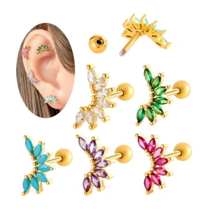 Maina Colorful Crown Ball Back Earring Marquise Zircon Gold Plated Piercing Jewelry Cartilage Trgaus Helix Earlobe Earring