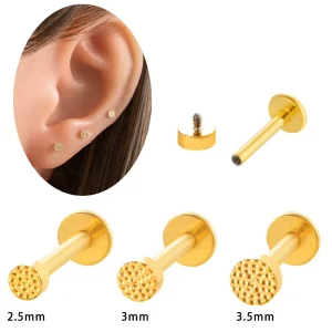 Maina G23 Titanium Internally Thread Tragus Earrings Labret Piercing Jewelry Honeycomb Coal Style Flat Back Cartilage Earring
