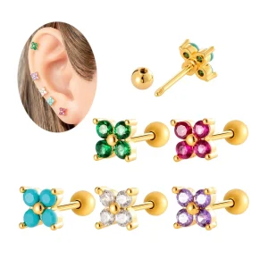 Maina Hypoallergenic Copper Material Helix Earrings Zircon Flower Ball Back Tragus Earring Cartilage Earlobe Piercing Jewelry