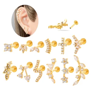 Maina Hypoallergenic Stainless Steel Labret Piercing Cartilage Earrings Zircon Internally Thread Helix Earring Jewelry