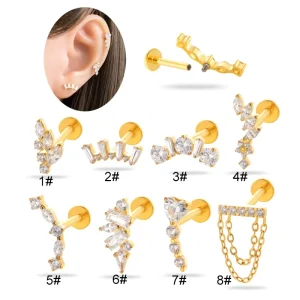 Maina Hypoallergenic Tragus Earrings ASTM F136 Titanium Zircon Cartilage Lip Piercing Internally Thread Labret Flat Back Earring