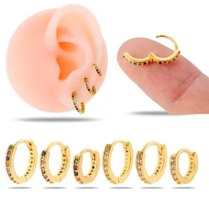 Maina Jewellery Gold Plated Colored Multiple Zircon Tragus Clicker Hoop Cartilage Helix Tragus Piercing Jewelry Lobe Earring