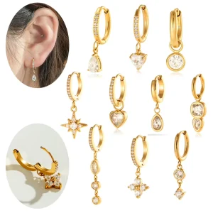 Maina Romantic Dangle Cartilage Earrings Tragus Segmented Clicker Hoop Ring Zircon Heart Flower Helix Earlobe Piercing Jewelry
