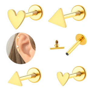 Maina Surgical Stainless Steel Cartilage Earrings Internally Thread Labret Piercing Jewelry Triangle Heart Tragus Helix Earring