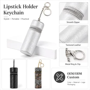 Makeup Holder Keychain Mini Purse Charm Storage Tube for Lipstick Lip Balm Customizable Leather Keychain