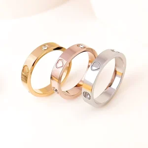 Male Female Couples Titanium Stainless Steel Zircon Diamond Classic Screw Heart Ring