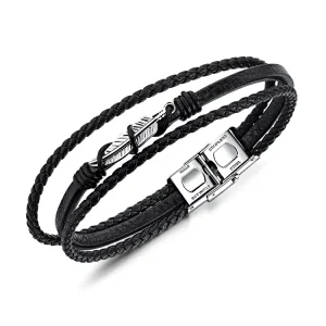 Man Jewelry Steel Man Bracelet Vintage Feather Charm Women Wrap Handmade Leather Bracelet