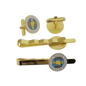 Manufacturer Custom Company Logo Metal Design Luxury Men Gift Brass Soft Enamel Tie Clip and Cufflinks for Suits and Ties