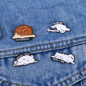 Manufacturer Custom Cute Lazy Animal Zinc Alloy Enamel Pins Funny Quote Lapel Brooches