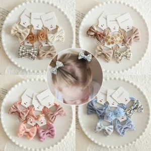 Manufacturer Fashionable Girls’ Trendy Hair Accessories Set Elastic Bow Ties 5cm Fabric