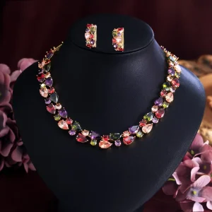 Manufacturer Price Iced Out Mixed Stone Collar Necklace Set Big Drop Earrings Costume Jewelry for Banquet Party