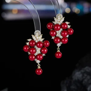 Manufacturer Sales Fashion Earrings 925 Silver Needle Dangle Earrings Copper Micro Zircon Grape Earrings