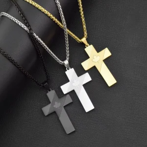 Maple Leaf Cross 316 Stainless Steel Fade Resistant Hypoallergenic Customizable Text Pendant Necklace