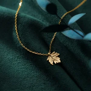 Maple Leaf Pendant Necklace 18K Gold Plated Chain 925 Sterling Silver Necklace for Women
