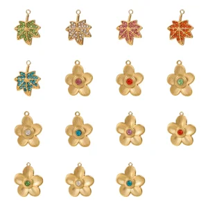 Maple Leaves Flower Charm Stainless Steel PVD Jewelry Pendant Zirconia Pave Cloth Shoe Keychain Accessories
