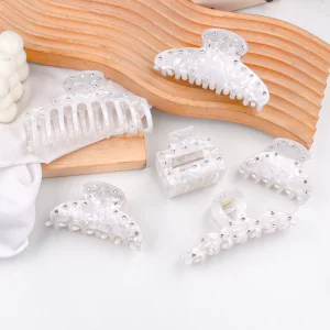 Marble Series Hairpin Women Rhinestone Studded Elegant Shark Clip Headwear Custom Logo Back of Head Updos Clip Hair Accessory