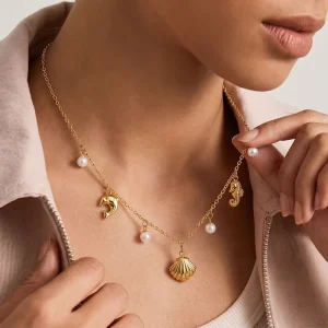 Marine Life Trendy Stainless Steel Necklace 18k Gold Shell Beach Vacation Pendant Chain