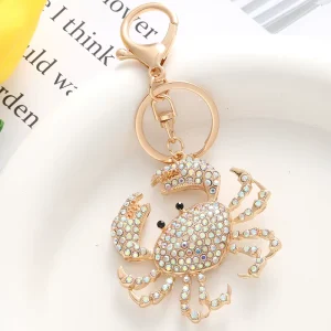 Marine inspired Diamond Encrusted Zinc Alloy Crab Keychain European American Style Creative Key Ring & Bag Accessory