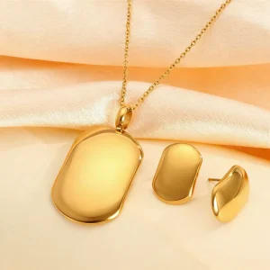 Maronew Women’s Jewelry Set Geometric High Grade Stainless Steel 18K Gold Plated Pendant Necklace Snake Chain Trendy Daily Wear