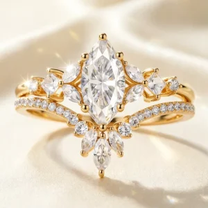 Marquise Cut 1 carat Moissanite Wedding Ring Gold Plated Prong Set S925