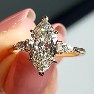 Marquise Cut Custom Three Stone Lab Grown Diamond Engagement Ring 10K/14K/18K Solid Gold IGI Certified CVD/HPHT VVS For Women