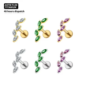 Marquise Purple Green CZ Leaf Body Jewelry with Waterproof 18k Gold Plated Titanium Helix Piercing