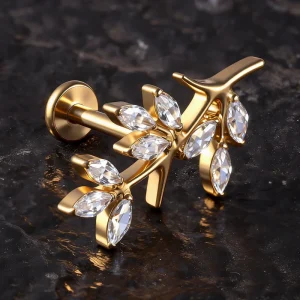 Marquise Zircon Branch ASTM F136 Titanium Classic 24K Gold Plated Engagement Wedding Gift Party Fashion Piercing Jewelry Labret