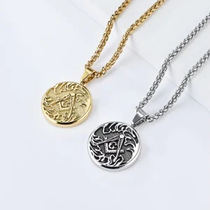 Masonic Circle Pendant Necklace Men Vintage Gothic Hip Hop Streetwear Retro Fashion Accessories European Punk Trendy Jewelry