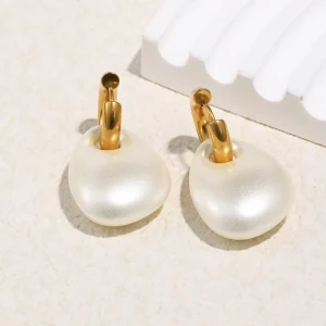Matt Imitation Pearl Drop Earrings Women Gold Plated Stainless Steel Hypoallergenic Earring