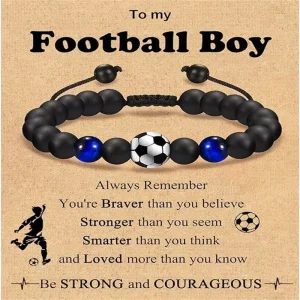 Matte Black Artificial Leather Charm Beaded Bracelet Bangles for Unisex Sports Gift