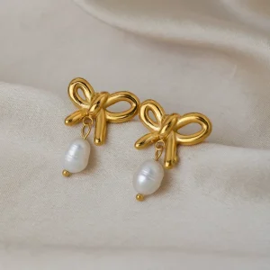 Matte Stainless Steel Freshwater Pearl Hoop Earrings Anti Allergy Ear Decor Outdoor Dating Chic Fashion Jewelry Present
