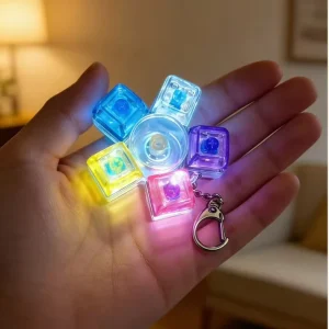 Mechanical Keycap Keyring Decompression Toys Keyboard Fidget Clicker 5 Hole Rotating LED Light Up Fidget Spinner Keychain