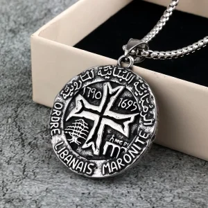 Medal Pendant Stainless Steel Double Sided Necklace for Men and Women