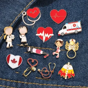 Medical Theme Enamel Pins Stethoscope ECG Badges UV Doctor Nurse Paramedic Inspired Brooches