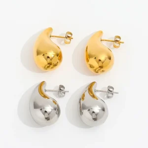 Medium Trend Lightweight PVD Gold Plated Waterproof Ball Hollow Teardrop Stainless Steel Hoop Earring Fashion Jewelry