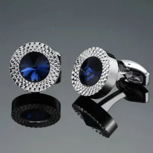 Men Accessories Customized Blue Stone Cufflinks for Groomsmen