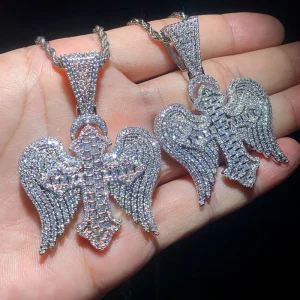 Men Angel Wing Cross Necklace Streetwear Pendant for Jewelry