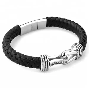 Men Bracelet Stainless Steel Magnetic Leather Bracelet