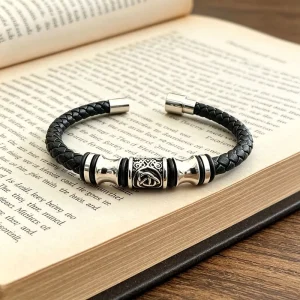 Men Celtic Knot Pattern Braided Leather Bracelet Stainless Steel Magnetic Clasp Retro Casual Wristband