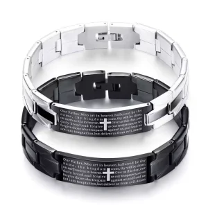 Men Cross Bracelet Gun Black Plated Stainless Steel Chain Bracelet Punk Jewelry for Men