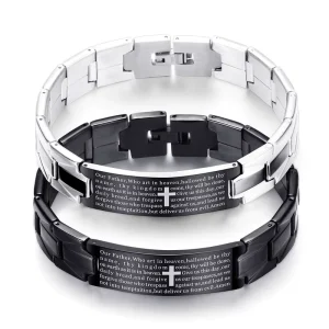 Men Cross Bracelets Homme Polished 316L Stainless Steel Scripture Cross Bracelet Bangle Jewelry for Men