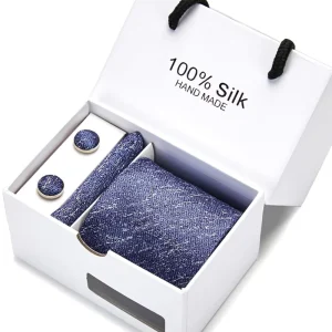 Men Gray Pink Floral 8cm Width Tie Handkerchief Cufflinks Set Silk Neckties