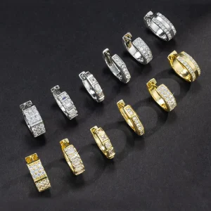 Men Hoop Earrings Cubic Zirconia Huggie Hiphop Jewelry 925 Sterling Silver 14K Gold Plated Hypoallergenic Arete Hombre