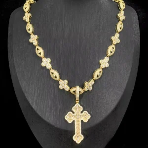 Men Iced Cross Pendant Necklace with CZ Cuban Chain Hip Hop Jewelry Set Ready Stock Bulk
