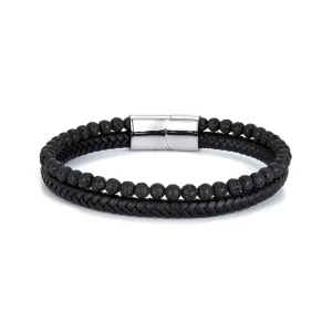 Men Leather Jewelry Natural Stone Tiger Eye Onyx Beads Leather Bracelet for Man