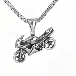 Men Motorcycle Dog Tag Pendant Necklace Stainless Steel Retro Hip Hop Style Jewelry Factory Bulk