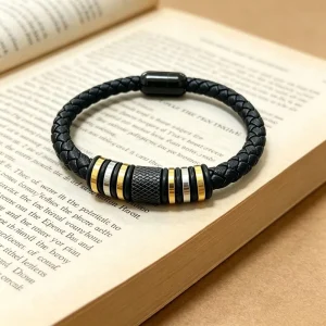 Men Multi Color Bead Braided Leather Bracelet Stainless Steel Magnetic Clasp Casual Punk Wristband Jewelry Gift