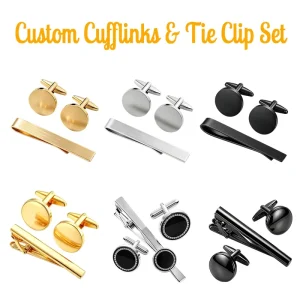 Men Round Cufflinks And Tie Clip Set Multi color Blank Engravable Metal Cuff Links Business Formal Suit Shirt Accessories Gift