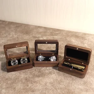 Men Shirt Cufflinks Box Customized Cufflink Wedding Gifts for Groom Engraved LOGO Wooden Jewelry Present Display Box