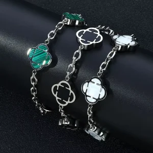 Men Silver Plated Rotatable Clover Charm Bracelet 316L Stainless Steel Link Chain Jewelry Bulk